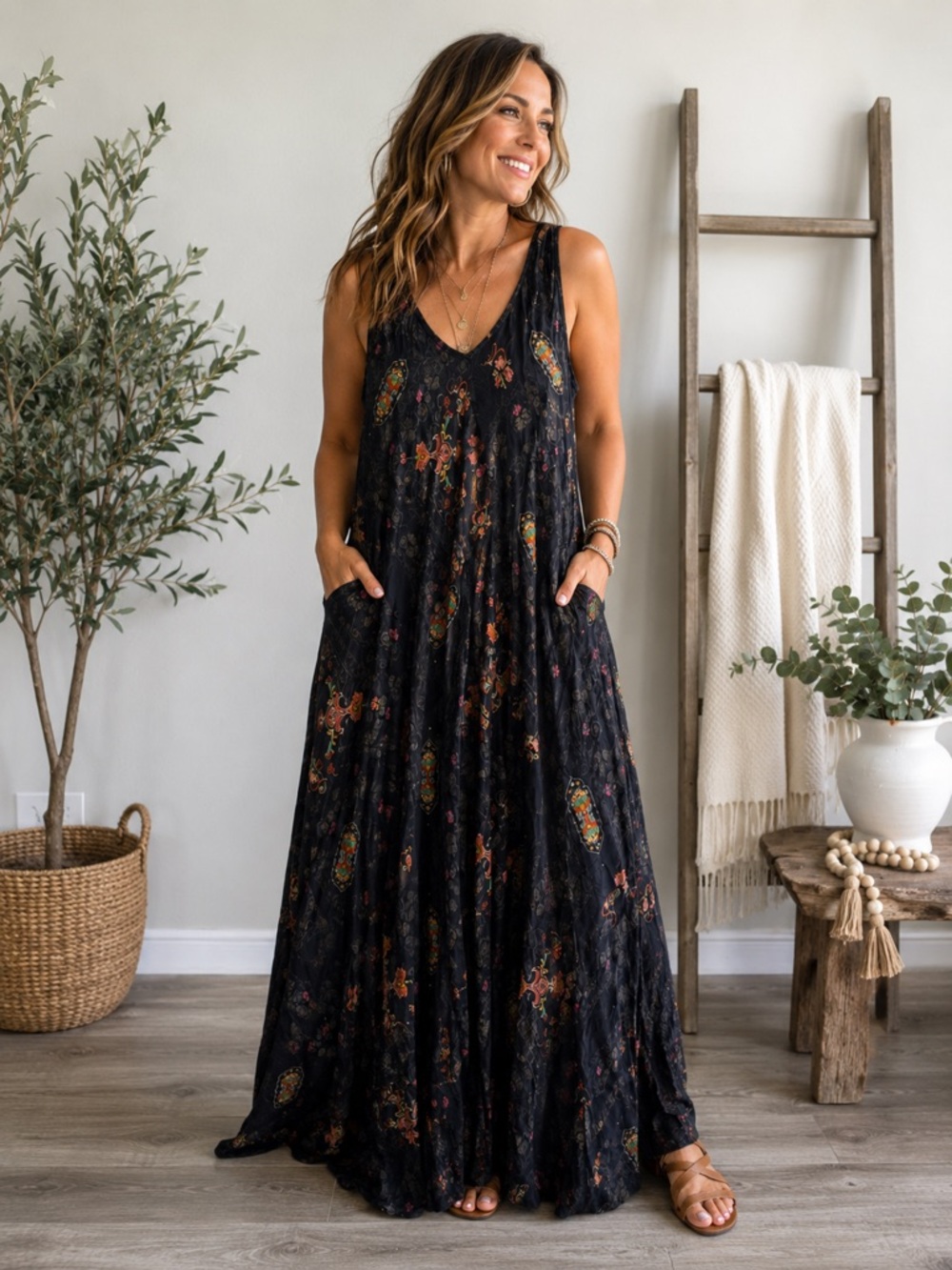 Johnny Was Black Floral Maxi Dress - Picture 2 of 5